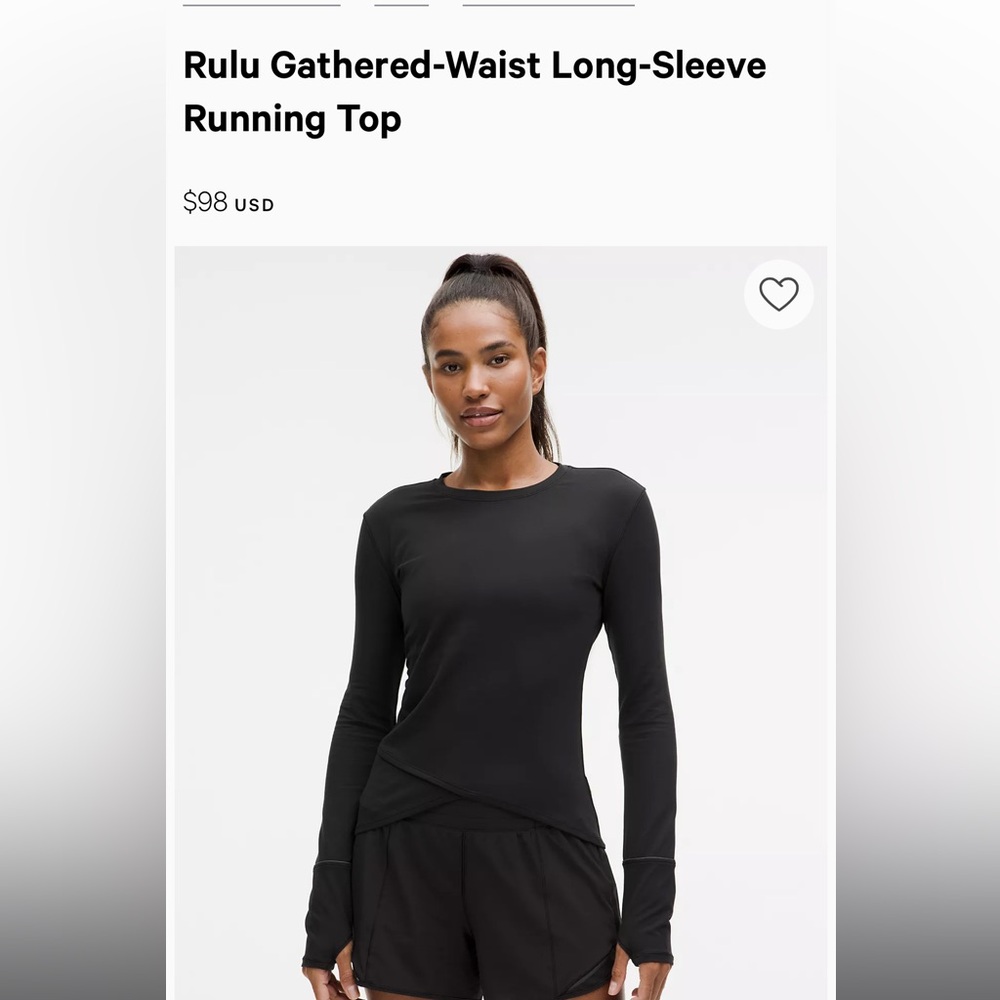 Lululemon Rulu gathered waist running top size S